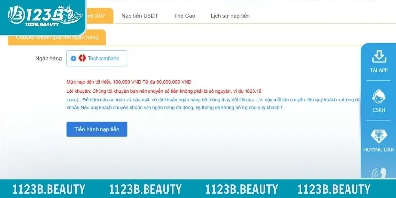 Lựa chọn chuyển nhanh 24/7 trong nhà cái 123B